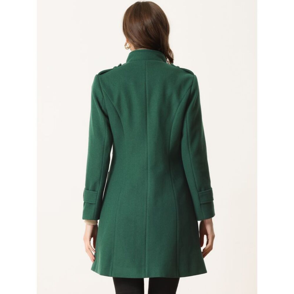 Long Winter Coat Stand Collar Single Breasted Outwear Coats Green - Picture 3 of 6